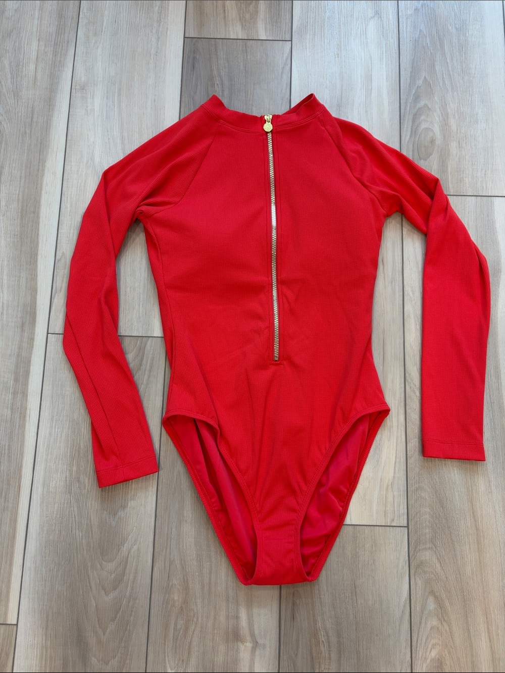 New Lilly Pulitzer Red Long-Sleeve Zip-Front One-Piece swim suit